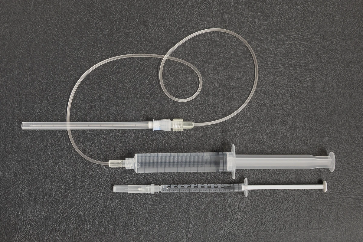 2025-04 Wells Medicine - SGB - C17A6162 Syringes and tubing used for Stellate Ganglion Block (SGB) treatment